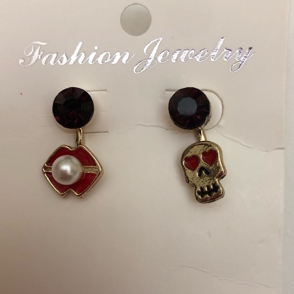 No Brand Jewelry - 🔵4/$20 Skull Lips Fashion Gold Earrings PURPLE NWT